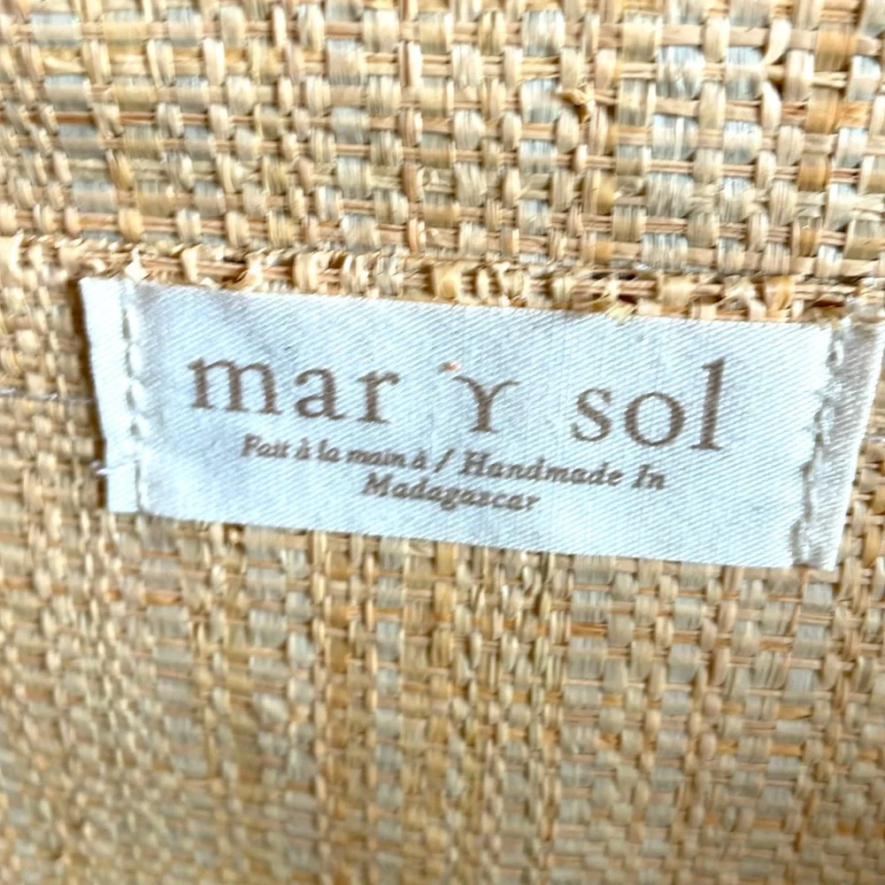 New mar y sol Aqua Tan Striped Woven Sea Grass Leather Handled Tote Beautiful - Picture 5 of 11